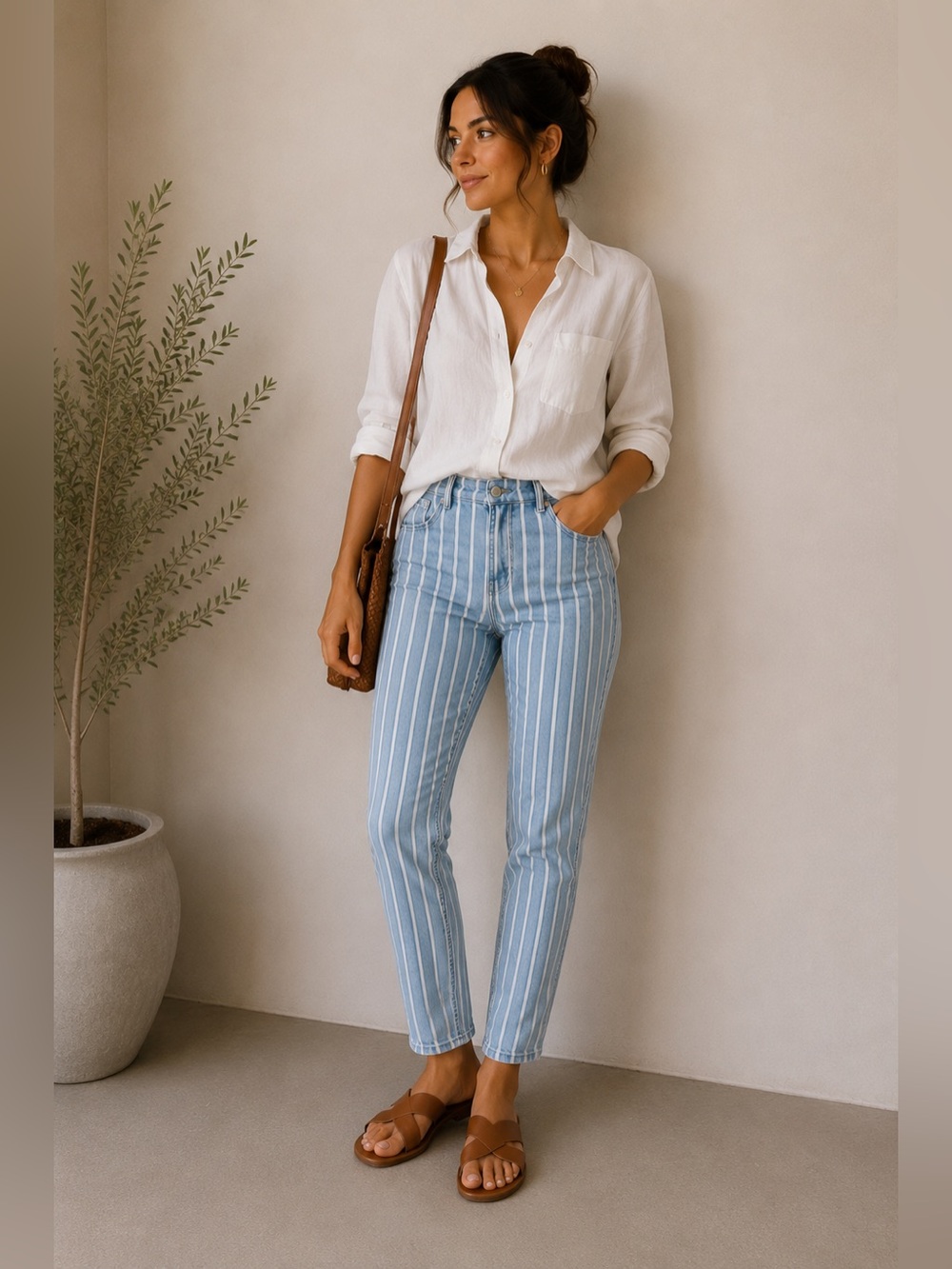 H&M Divided Blue and White Striped Skinny Jeans Size 10P
